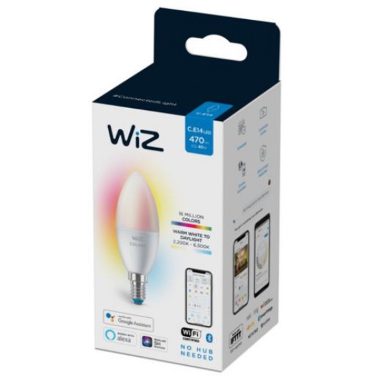 Lâmpada LED Smart WiFi + Bluetooth E14 C37 RGB+CCT Regulável WIZ 4.9W