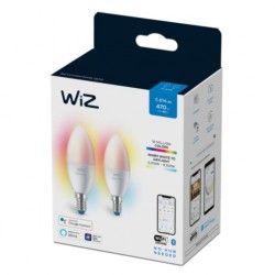 Pack 2 Lâmpadas LED Smart WiFi + Bluetooth E14 C37 RGB+CCT Regulável WIZ 4.9W