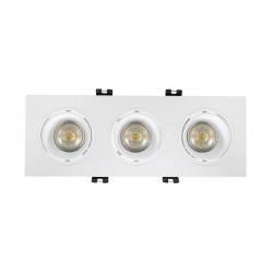 Aro Downlight Quadrado Basculante para três lâmpadas LED GU10 / GU5.4 Corte 75x235 mm