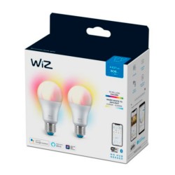 Pack 2 Lâmpadas LED Smart WiFi + Bluetooth E27 A60 RGB+CCT Regulável WIZ 8W