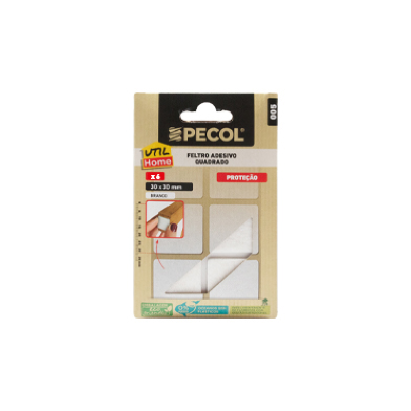 Feltro Adesivo Quadrado Branco 30x30mm PECOL UtilHome