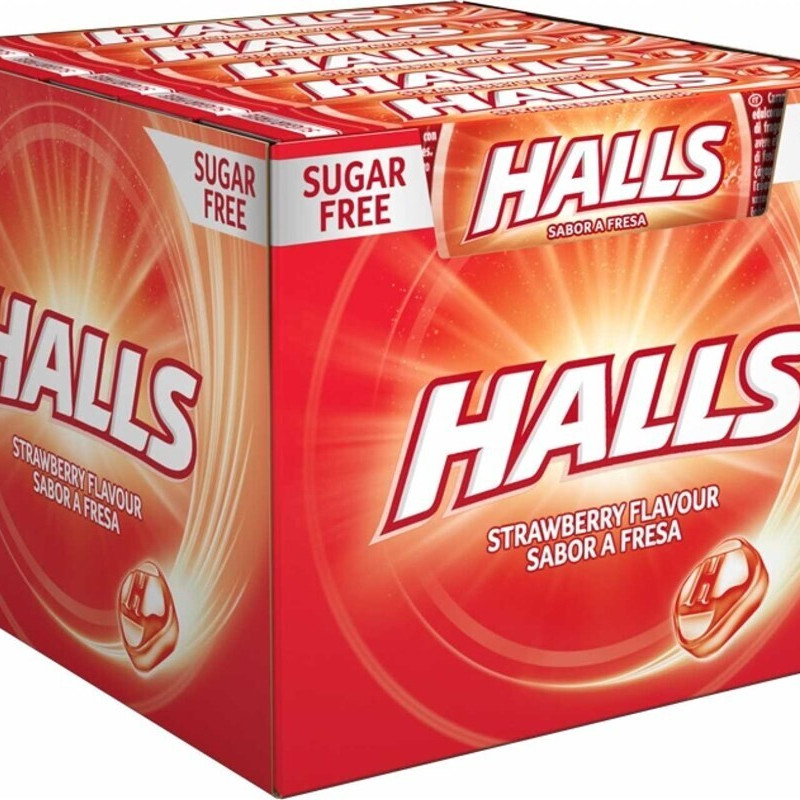 CONJ.20 PACOTES CARAMELOS HALLS FRESA S/AÇUCAR 32GR