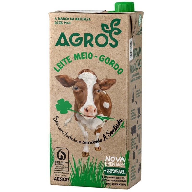 AGROS CONJ.6 PACOTES LEITE MEIO GORDO 1LT (6*1LT)