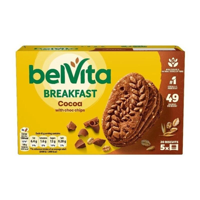 BELVITA BOLACHA CHOCLATE CHIPS (5*225GRS)