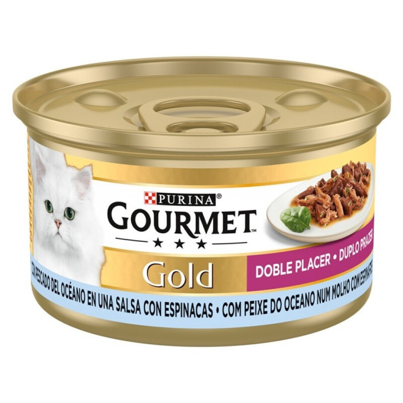 PURINA GOURMET GOLD CONJ.24 LATAS GATO PEIXE /ESPINAFRE 85GR