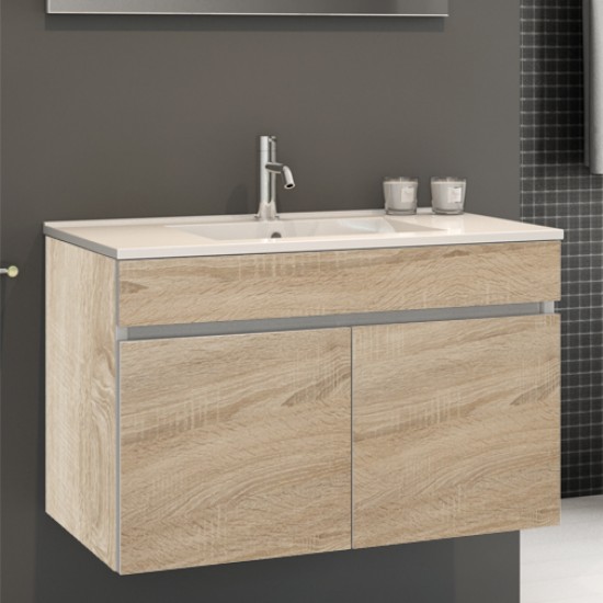 Conjunto móvel Moovlux Porto 800 x 500 x 450 mm 2 portas oak com lavatório cerâmico